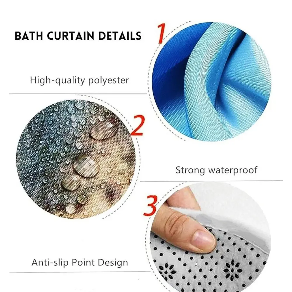 Yddsky 4 Pcs Blue Geometric Shower Curtain Sets Non-Slip Rugs Bath Mat, Toilet